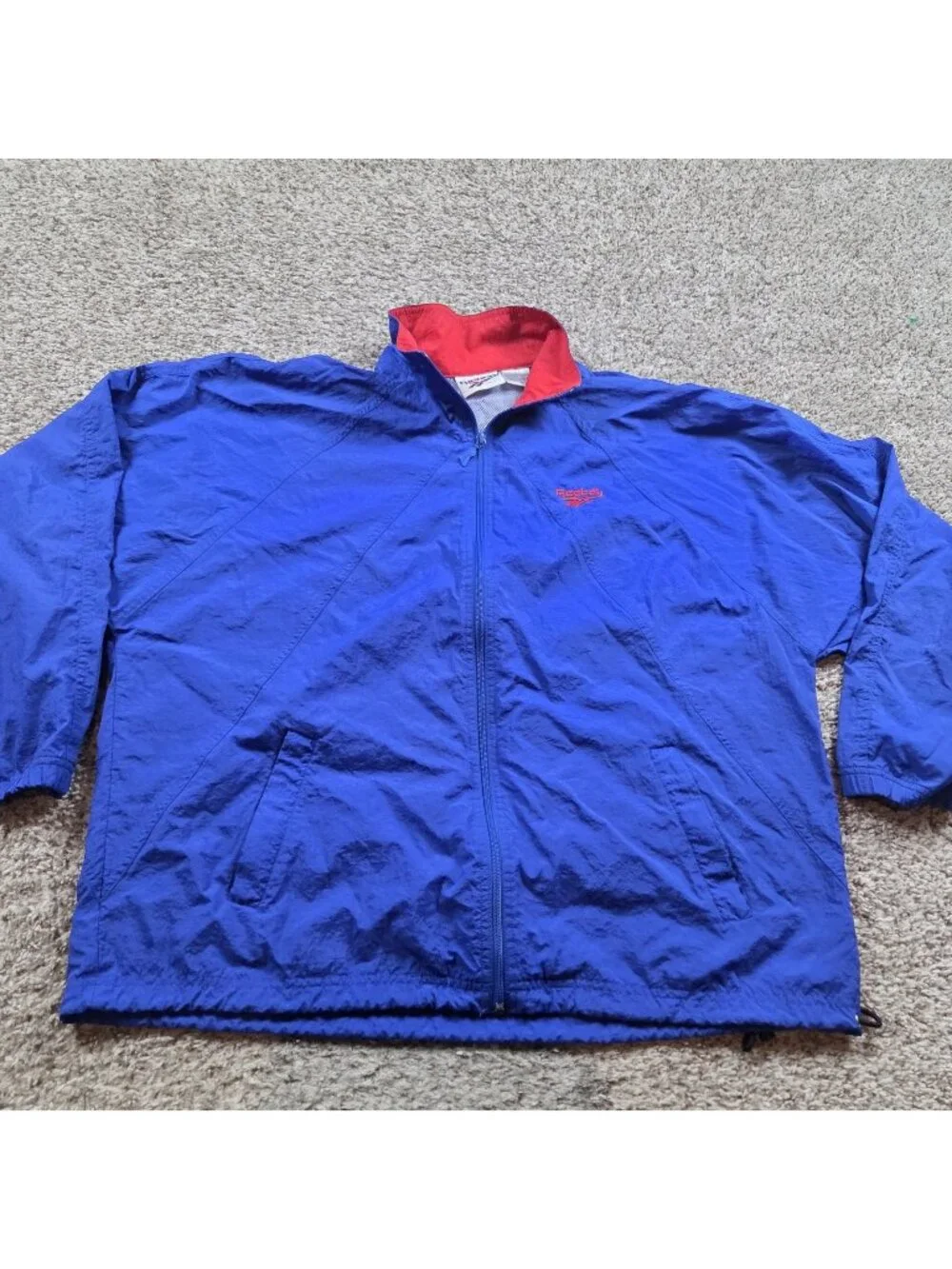 Vintage Reebok Windbreaker Mens XL Blue Red Full Zip Black Retro